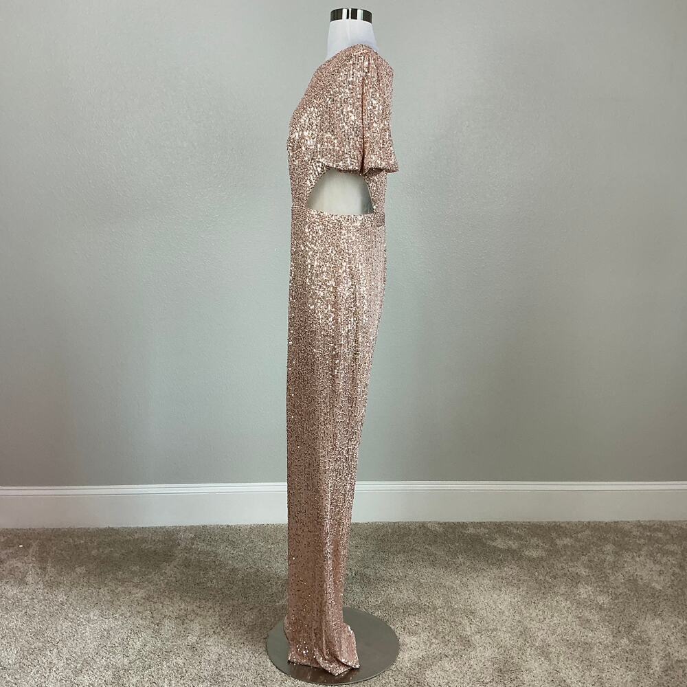 Mac Duggal 11273 Sequined Cut Out Flared Wide Leg Jumpsuit Size 6 Rose Gold - Picture 6 of 12